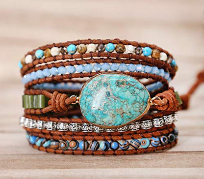 Boho Wrap Bracelet for Women, Handmade Natural Imperial Jasper Multi-Layer Stone Beaded Bracelet, Bohemian Healing Crystal Stone Jewelry Gifts