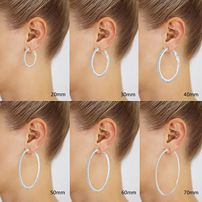 925 Sterling Silver Earrings Large Rhinestone Hoop Earrings Big Cubic Zirconia Hoop Earrings Thin Rhinestones Round Hoop Earrings for Women 20/30/40/50/60/70mm Sparkly Hoops With Crystals for Womens - color: Silver,70mm