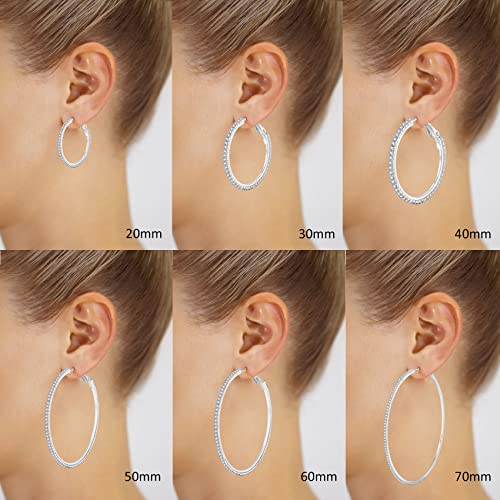 925 Sterling Silver Earrings Large Rhinestone Hoop Earrings Big Cubic Zirconia Hoop Earrings Thin Rhinestones Round Hoop Earrings for Women 20/30/40/50/60/70mm Sparkly Hoops With Crystals for Womens - color: Silver,30mm