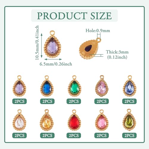Beadthoven 20pcs 18K Gold Plated Teardrop Cubic Zirconia Charms Crystal Rhinestone Charms Small Faceted Birthstone Pendants Drop Beads for Jewelry DIY Making Necklace Bracelet Earrings Crafts - color: Teadrop Faceted
