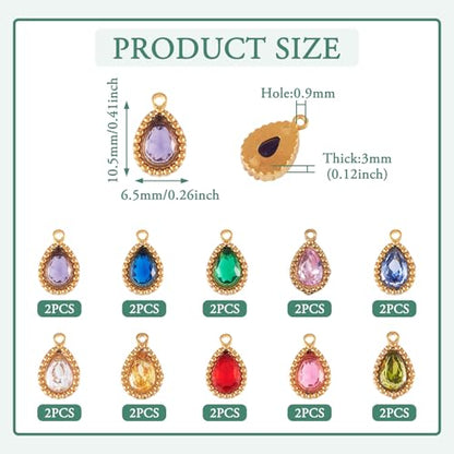 Beadthoven 20pcs 18K Gold Plated Teardrop Cubic Zirconia Charms Crystal Rhinestone Charms Small Faceted Birthstone Pendants Drop Beads for Jewelry DIY Making Necklace Bracelet Earrings Crafts - color: Teadrop Faceted