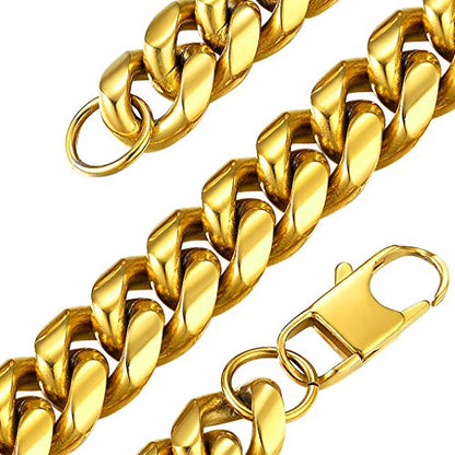 GoldChic JEWELRY Chunky Cuban Chains for Men,Stainless Steel Cuban Chain Necklace, Venetian Chain Curb Chain Hip Hop Jewelry,4/6/9/12/14mm Width,14-30 inch Length, Black/Gold Plated/Silver - color: Gold, size: 20"(51cm), style: Cuban Chain-14MM width