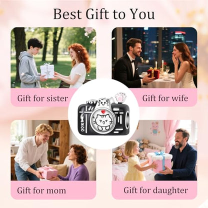 925 Sterling Silver Bead Charm for Pandora Bracelets and Necklaces,Pink Bow Cherry Butterfly Blue Ocean Pendant Bead Charms Jewelry Present Valentines Gifts for Wife/Girlfriend Women - style: Cat Camera Charm