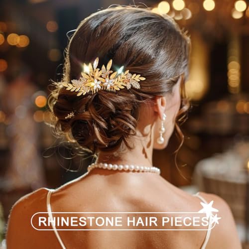 JAKAWIN Gold Hair Accessories Leaf Wedding Hair Piece Bridal Hair Comb | Crystal Hair Clip for Women - color: Gold