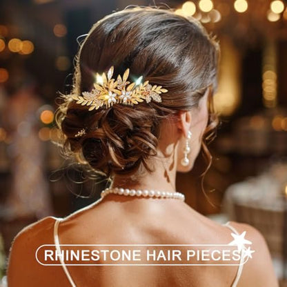 JAKAWIN Gold Hair Accessories Leaf Wedding Hair Piece Bridal Hair Comb | Crystal Hair Clip for Women - color: Gold