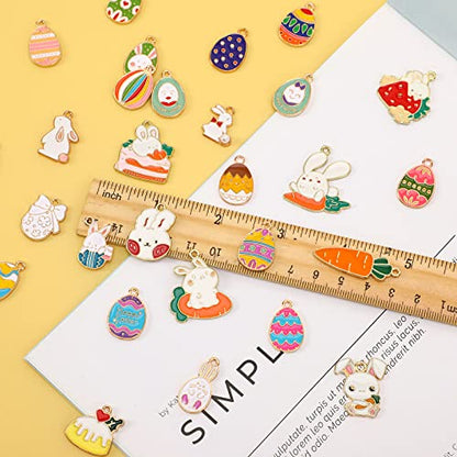 SANNIX 110Pcs Easter Charms, Easter Charms for Jewelry Making, Assorted Egg Chick Bunny Rabbit Bulk Gold Enamel Charm Spring Pendants for Crafts Bracelet Necklace Earrings - style: Easter Charms