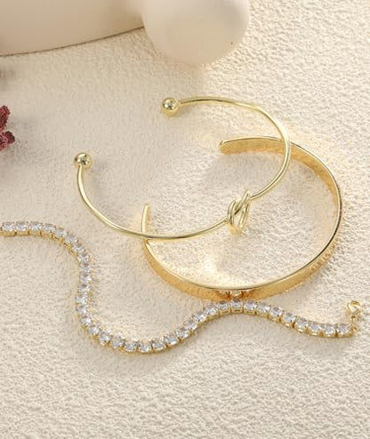 ZOERAY Silver Gold Bangle Bracelets for Women Non Tarnish 14k Gold Plated Stackable Cuff Bracelets for Women Trendy Cubic Zirconia Stainless Steel Chunky Bracelet Stack Set Waterproof Jewelry Gifts - color: A.Knot-Gold