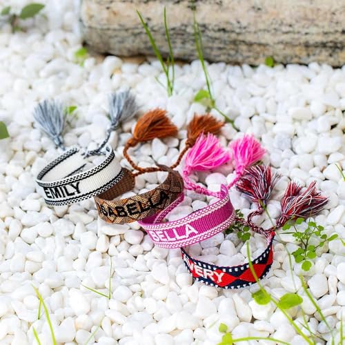 Custom Name Wide Woven Cuff Bracelets for Women Embroidered Woven Bracelet for Her | Boho Bracelets for Women Woven Cuff Bracelet | Personalized Women Bracelet Cuff | Friendship Cuff Bracelets