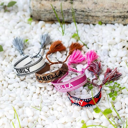 Custom Name Wide Woven Cuff Bracelets for Women Embroidered Woven Bracelet for Her | Boho Bracelets for Women Woven Cuff Bracelet | Personalized Women Bracelet Cuff | Friendship Cuff Bracelets