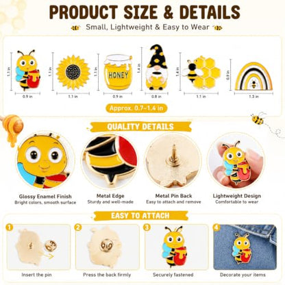 Giegxin 40 Pcs Bee Enamel Pins Bulk, 20 Styles 2 of Each, Cute Lapel Pin Set with Sunflower Gnome Honeycomb Designs for Backpacks Jackets Hats Bags, Party Favors Gifts for Women and Girls - style: Bee