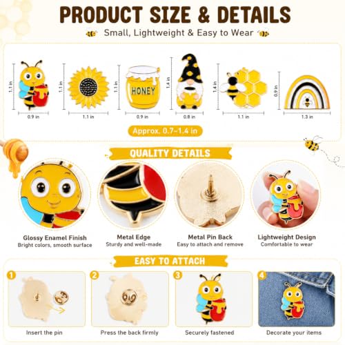 Giegxin 40 Pcs Bee Enamel Pins Bulk, 20 Styles 2 of Each, Cute Lapel Pin Set with Sunflower Gnome Honeycomb Designs for Backpacks Jackets Hats Bags, Party Favors Gifts for Women and Girls - style: Bee