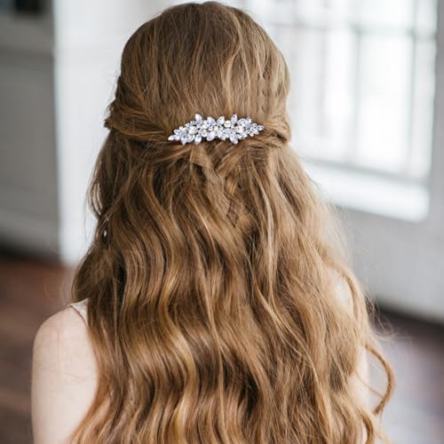 5 Pcs Hair Barrettes for Women, Rhinestone Hair Clips Silver Hairs Clips for Wedding Leaf Wedding Hairpin for Bride Women Brides Barrette Crystal Silver Flower Pearl Hairpins