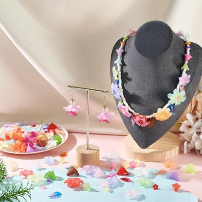 230Pcs Frosted Flower Beads Caps Leaf Acrylic Beads Kit Bell Trumpet Floral Bead Caps Bead Charms Flower Jewelry for DIY Handmade Crafts Jewelry Making Supplies - color: Mixed Flowers