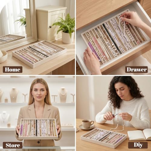 2 Pack Large Velvet Jewelry Tray,16 Grids Stackable Jewelry Display Drawer Inserts Trays Organizer Necklace Storage Trays for Earring Bracelet Necklace Ring