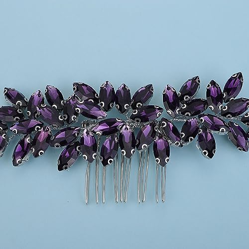 Teyglen Crystal Bride Wedding Comb - Purple Rhinestone Hair Side Comb & Accessory for Bride - color: Purple