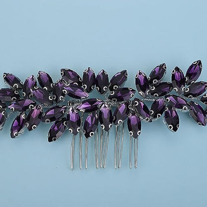 Teyglen Crystal Bride Wedding Comb - Purple Rhinestone Hair Side Comb & Accessory for Bride - color: Purple