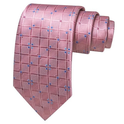 YOHOWA Men Plaid/Striped Ties Clip Set Silk Necktie Pocket Square Cufflinks | Woven Classic,Formal/Casual Mens Tie,Pocket Square Cufflinks Set,Luxury,Business,Wedding,Party,Prom,Graduation - color: Dusty Rose a