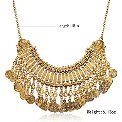 LUREME Vintage Engraved Coin Bib Statement Necklace Clavicle Necklace (01003295) - style: Antique Gold B
