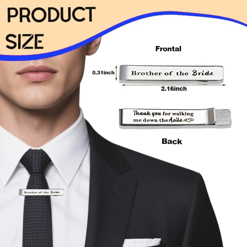 Brother of The Bride Gifts from Brides Sisters Wedding Tie Clip Gifts for Brothers Wedding Bridal Party Gift for Brother Sibling Double Sided Engraved Tie Bar For Bro Cousin
