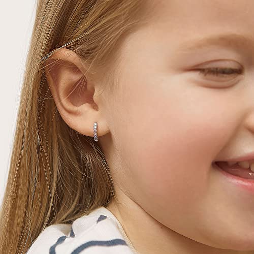 In Season Jewelry CZ Girls Hoop Earrings for Kids - 925 Sterling Silver Little Girl Hoop Earrings - Hypoallergenic & Comfortable with Secure Latch Closure - style: Purple CZ