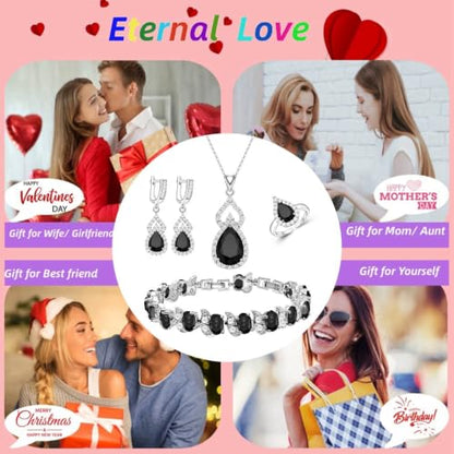 Wedding Jewelry Set for Women Gem Necklace Earrings Bracelet Luxury Jewelry Set Birthday Valentine's Day Mother's Day Christmas Prom Jewelry Gift - color: KKJ-4-Black