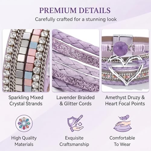 Long tiantian Boho Leather Wrap Bracelets Gifts Trendy Stuff Layered Bangles Bracelets for Women Modern Stackable Infinity Bracelets Bohemian Jewelry Gifts for Women Birthday Gifts - color: A4:Bangle Bracelets(purple)