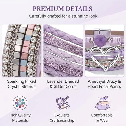 Long tiantian Boho Leather Wrap Bracelets Gifts Trendy Stuff Layered Bangles Bracelets for Women Modern Stackable Infinity Bracelets Bohemian Jewelry Gifts for Women Birthday Gifts - color: A4:Bangle Bracelets(purple)