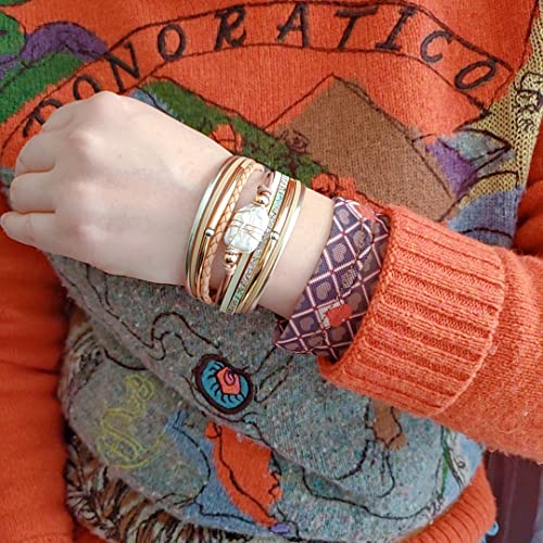 GelConnie Leather Cuff Bracelet Baroque Pearl Wrap Bracelet Gorgeous Gold Tube Bangle Boho Bracelet Bohemian Wristband Jewelry Gift for Women Wife - color: Leather Wrap Bracelet -Beige