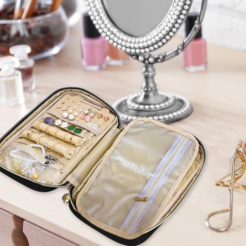 emissary Travel Jewelry Case Organizer for Necklace & Earrings, Black | Padded slots & necklace ties keep jewelry tangle-free; double-zip, water-repellent travel case for rings & earrings - color: Black
