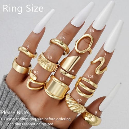 17 MILE Chunky Gold Stackable Rings for Women Non Tarnish, 18K Gold-Plated Statement Open Stacking Rings, Knuckle Band Ring Set - color: 12 Pcs Gold