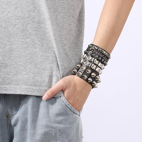 Mens Bracelet Braided Leather Punk Rock Cuff Bracelets Wrap Bracelet for Men Women Black - color: E3:3PCS