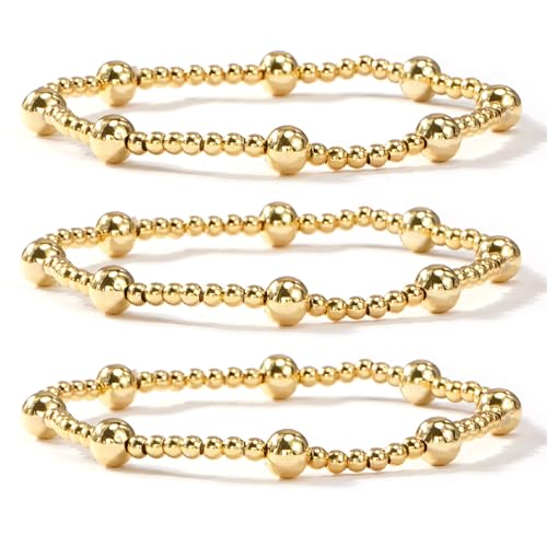 Gold Bracelets for Women, Beaded Cross Stack, Non Tarnish Set，Set-1 | Gold Beaded Bracelet Stack with Stretch Fit, Waterproof Finish and Dainty Design for Everyday Wear and Gifts - color: Colors-14