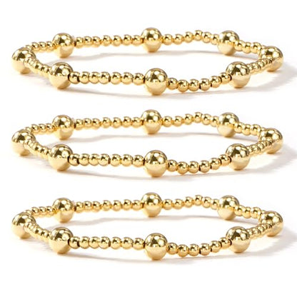 Gold Bracelets for Women, Beaded Cross Stack, Non Tarnish Set，Set-1 | Gold Beaded Bracelet Stack with Stretch Fit, Waterproof Finish and Dainty Design for Everyday Wear and Gifts - color: Colors-14
