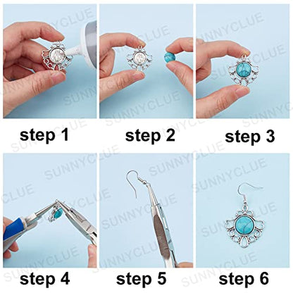 SUNNYCLUE 1 Box DIY 10 Pairs Turquoise Bead Earrings Making Kit Alloy Enamel Leaf Pendants Charms with Turquoise Beads Eye Pin & Earring Hooks for DIY Earring Jewelery Making, Antique Silver - color: 1 Box Diy 10 Pairs Turquoise Bead Earrings Kit