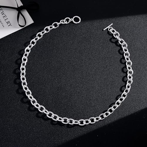 CHESKY 14K Gold Plated Chunky Necklace for Women, Trendy Toggle Clasp | Statement Pendant Necklace, Layered Paperclip Chain, Toggle Clasp Design, Thick Gold Chain, Non Tarnish Everyday Jewelry - color: silver, style: paperclip