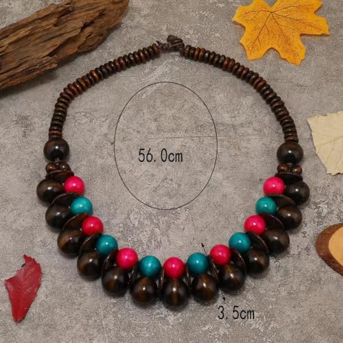 COLORFUL BLING Ethnic Large Chunky Wooden Beaded Necklaces Boho African Statement Necklace Handmade Tribal Collar Choker Bib Jewelry - color: joint brown mix