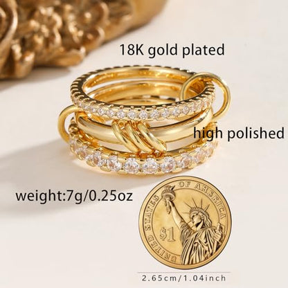 Gold Stackable Rings for Women Non Tarnish, Dainty Stackable 18k Gold Plated CZ Cubic Zirconia Rings, Gold Knuckle Women Rings Set - color: G, size: 5