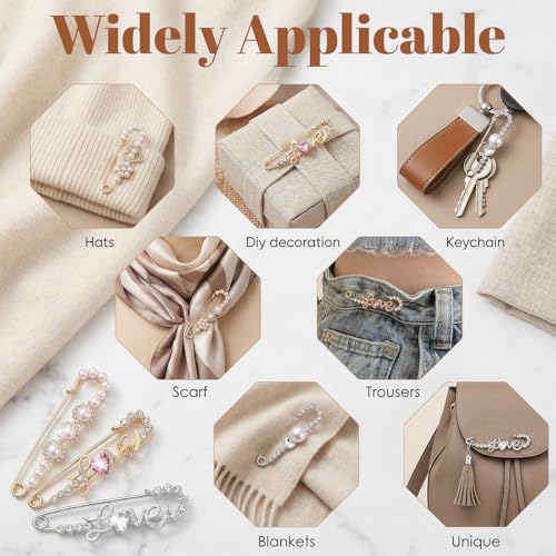 Ouligay 6 Pieces Women Brooch Pins Large Pearl Brooch Pin Sweater Shawl Clips Faux Crystal Pearl Brooches and Pin for Women, Brooches Safety Pins Dress Clips Shirt Clip for Clothing Costume Accessory