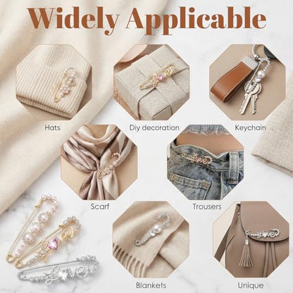 Ouligay 6 Pieces Women Brooch Pins Large Pearl Brooch Pin Sweater Shawl Clips Faux Crystal Pearl Brooches and Pin for Women, Brooches Safety Pins Dress Clips Shirt Clip for Clothing Costume Accessory