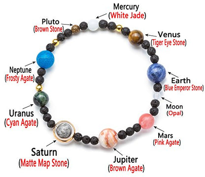 Fesciory Solar System Bracelet for Women, Universe Galaxy Beaded Jewelry | Natural Stone Beads, Universe Galaxy Design, Guardian Star Charm, Adjustable Fit, Birthday & Astronomy Planet Gifts for Loves - color: Lava Stone(Stretch)