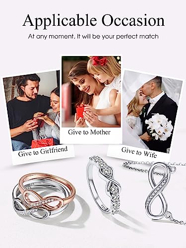 Bestyle Simple S925 Sterling Silver Infinity Rings Cubic Zirconia Rings, Nice Cute BFF Friendship Rings, Dainty Eternity Promise Wedding Bands Perfect Every Day Ring, Size 4-12, Words Engavable - color: 01. Infinity with White Created Diamond