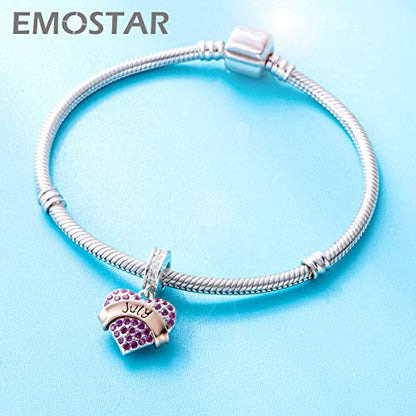 EMOSTAR Jan-Dec Birthstone Charms fits European Birthday Bracelet, Dangle 925 Sterling Silver Heart Shaped Pendant with 12 Months Birthstones, Gifts for Mom/Women - color: July Birthstone