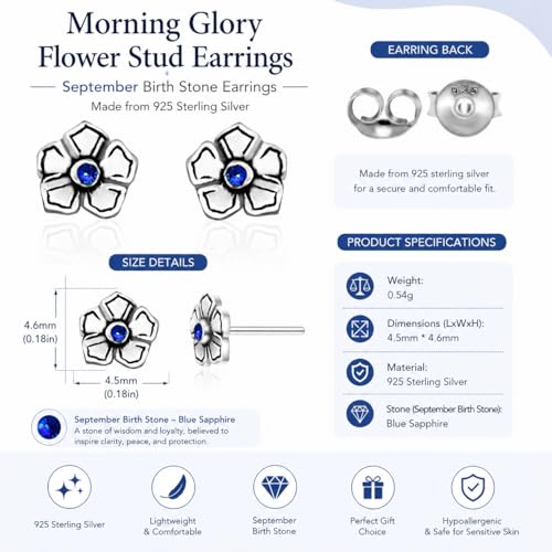 Birthstone Earrings: Handmade Necklace Flower Pendant with Colored Crystal - Gift for Mom, Daughter, BFF, Sister, Granddaughter, Niece - style: September