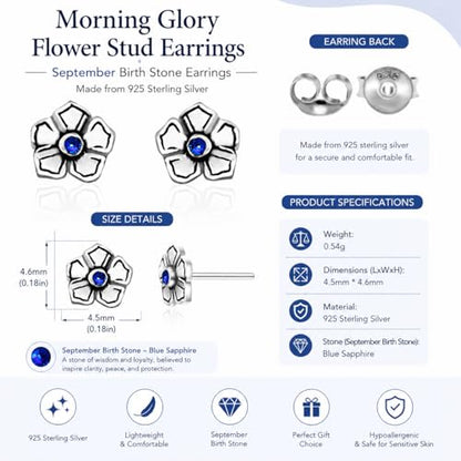 Birthstone Earrings: Handmade Necklace Flower Pendant with Colored Crystal - Gift for Mom, Daughter, BFF, Sister, Granddaughter, Niece - style: September