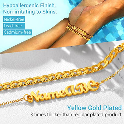 PROSTEEL Trendy Handcuffs Design/Customize Words Ankle Bracelet For Women, 316L Stainless Steel Anklets Silver/Gold/Black Tone, Hypoallergenic, Come with Box - style: 08 Customize-Cuban Link(8.5"-10.5")-Luxury Gold