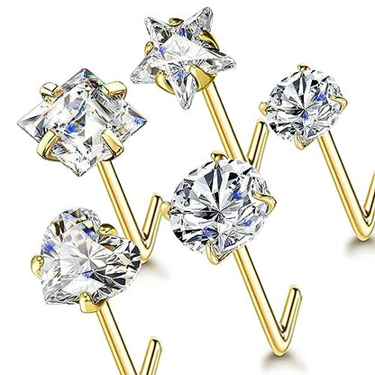 14k Gold Plated 316L Surgical Steel 22g/20g/18g Nose Rings Studs L-Shape Bone Screw Nostril Piercing 1.5mm 2mm 2.5mm 3mm 3.5mm 4.5mm CZ Nose Studs for Women - color: 20g 5pcs L Gold 316L Surgical Steel