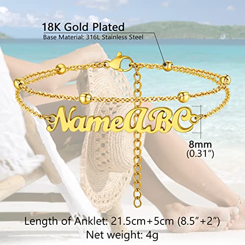 PROSTEEL Trendy Handcuffs Design/Customize Words Ankle Bracelet For Women, 316L Stainless Steel Anklets Silver/Gold/Black Tone, Hypoallergenic, Come with Box - style: 05 Customize-Bead Chain(8.5"-10.5")-Luxury Gold