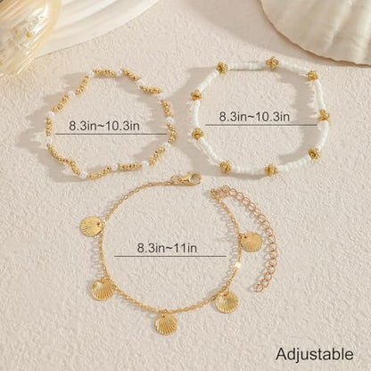 Smilelife Seashell Ankle Bracelets for Women Starfish Bracelets Layered Boho Puka Shell Anklet Cowrie Shell Bracelets Hawaiian Summer Beach Foot Chain Jewelry - color: SeaShell