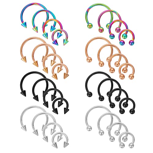 Yolev 32Pcs 16G Variety of Sizes Horseshoe Rings Surgical Steel Nose Septum Horseshoe Hoop Earring Eyebrow Earring Hoop Lip Horseshoe Piercing for Women Men - color: E