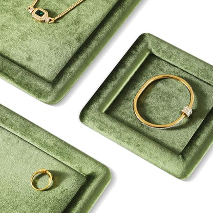Velvet Jewelry Display Tray for Ring Earrings Necklace Bracelet Flat Tray - color: Olive Green, size: 5.12 × 5.12 in